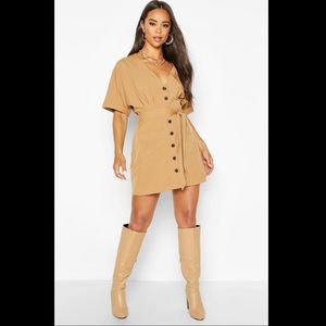 *NEW Boohoo Camel Button Mini Dress Size-10